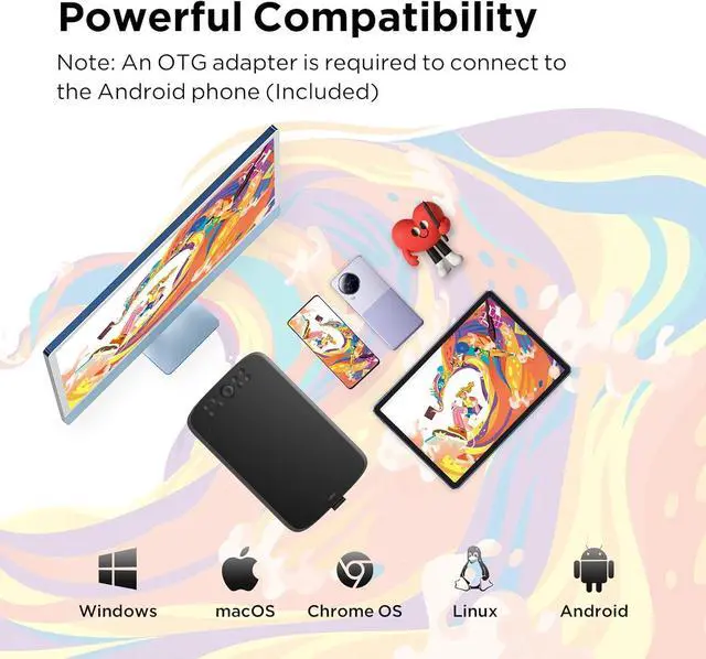 Alt view image 6 of 7 - Upgrade M908 10x6.25Drawing Tablet,Graphics Tablet with 8 Hot Keys & Scroll Wheel,Battery Free Stylus of 16K Levels Pressure Sensitivity Drawing Pad Compatible with Windows/Mac/Android Art Tablet