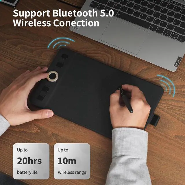 Alt view image 2 of 7 - Bluetooth Drawing Tablet GAOMON WH851 8 x 5 inches Graphics Tablet, Digital Art Tablet Supports 16384 Levels, Intuitive Dial with 8 Shortcut Keys, Type-C Port, Work with Windows & Android & Mac