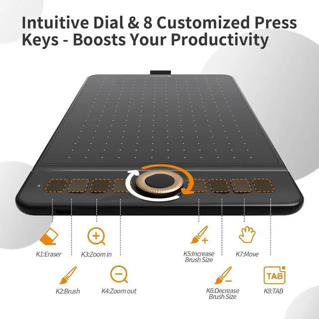 Alt view image 3 of 7 - Bluetooth Drawing Tablet GAOMON WH851 8 x 5 inches Graphics Tablet, Digital Art Tablet Supports 16384 Levels, Intuitive Dial with 8 Shortcut Keys, Type-C Port, Work with Windows & Android & Mac