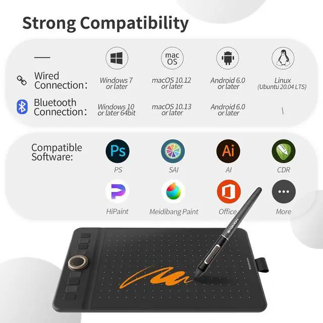 Alt view image 4 of 7 - Bluetooth Drawing Tablet GAOMON WH851 8 x 5 inches Graphics Tablet, Digital Art Tablet Supports 16384 Levels, Intuitive Dial with 8 Shortcut Keys, Type-C Port, Work with Windows & Android & Mac