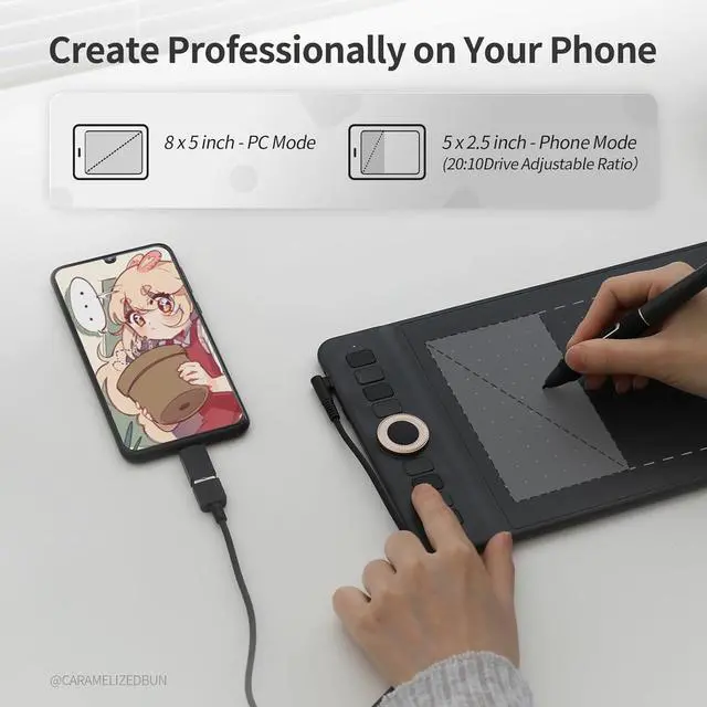 Alt view image 6 of 7 - Bluetooth Drawing Tablet GAOMON WH851 8 x 5 inches Graphics Tablet, Digital Art Tablet Supports 16384 Levels, Intuitive Dial with 8 Shortcut Keys, Type-C Port, Work with Windows & Android & Mac