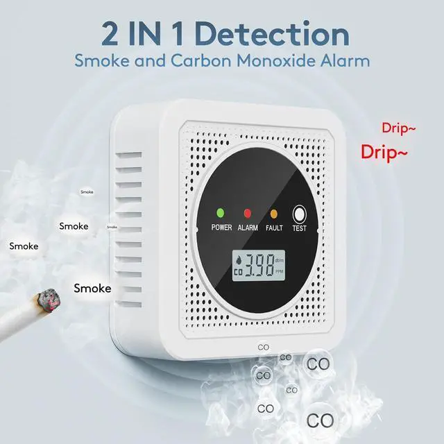 Alt view image 3 of 7 - 3 Packs, 2-in-1,Smoke Carbon Monoxide Detector,Carbon Monoxide Detector,Smoke Alarm,CO Alarm, 85 db Sound,Battery Powered CO Alarm with LEDs,LCD Digital Screen,Test Button