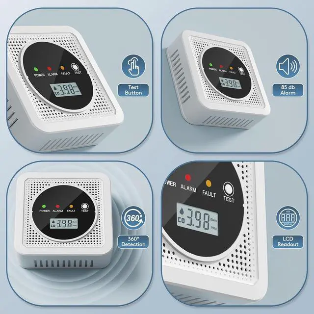 Alt view image 4 of 7 - 3 Packs, 2-in-1,Smoke Carbon Monoxide Detector,Carbon Monoxide Detector,Smoke Alarm,CO Alarm, 85 db Sound,Battery Powered CO Alarm with LEDs,LCD Digital Screen,Test Button