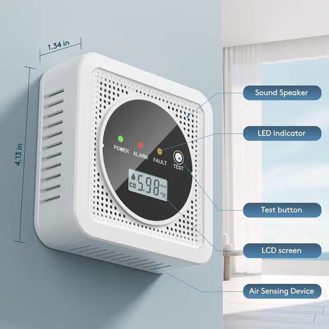 Alt view image 6 of 7 - 3 Packs, 2-in-1,Smoke Carbon Monoxide Detector,Carbon Monoxide Detector,Smoke Alarm,CO Alarm, 85 db Sound,Battery Powered CO Alarm with LEDs,LCD Digital Screen,Test Button