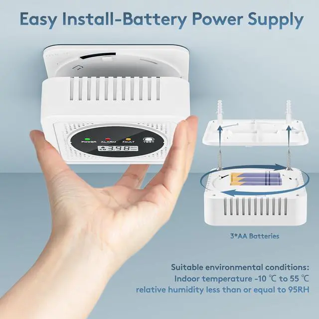 Alt view image 7 of 7 - 3 Packs, 2-in-1,Smoke Carbon Monoxide Detector,Carbon Monoxide Detector,Smoke Alarm,CO Alarm, 85 db Sound,Battery Powered CO Alarm with LEDs,LCD Digital Screen,Test Button