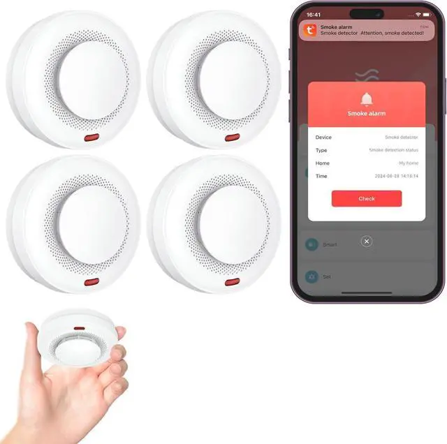 Main image of Smart Smoke Detector Fire Alarm, Uingarm, Wi-Fi Smoke Detector with App, Bluetooth Smoke Detector, Wireless Smoke Detector, Smoke Alarms with Battery Operated, Smoke Detector Wireless 4 Pack