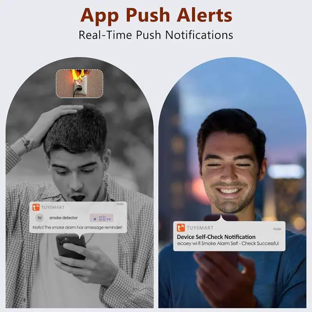 Alt view image 3 of 7 - Smart Smoke Detector Fire Alarm, Uingarm, Wi-Fi Smoke Detector with App, Bluetooth Smoke Detector, Wireless Smoke Detector, Smoke Alarms with Battery Operated, Smoke Detector Wireless 4 Pack