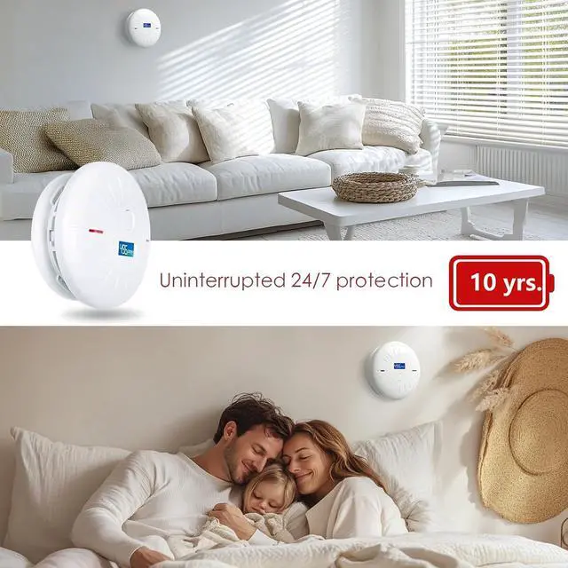 Alt view image 5 of 7 - 4 Pack 10 Year Battery Operated Smoke and Carbon Monoxide Detector, Portable Fire Co Alarm for Home and Kitchen (White)