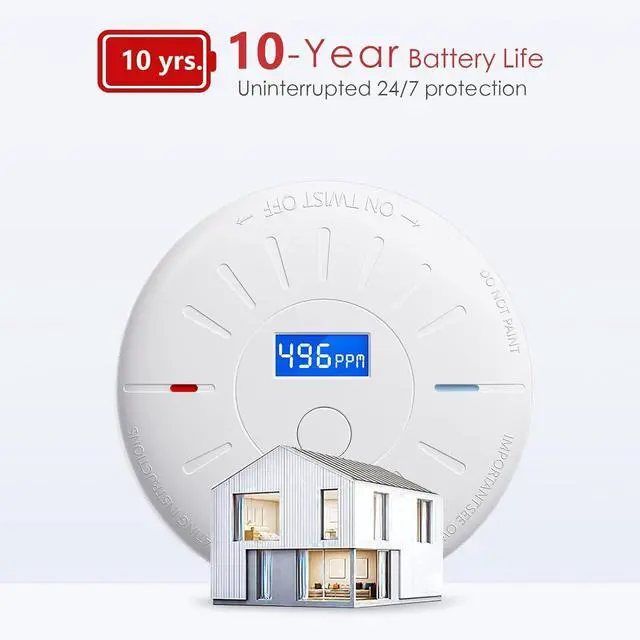 Alt view image 3 of 7 - 4 Pack 10 Year Battery Operated Smoke and Carbon Monoxide Detector, Portable Fire Co Alarm for Home and Kitchen (White)