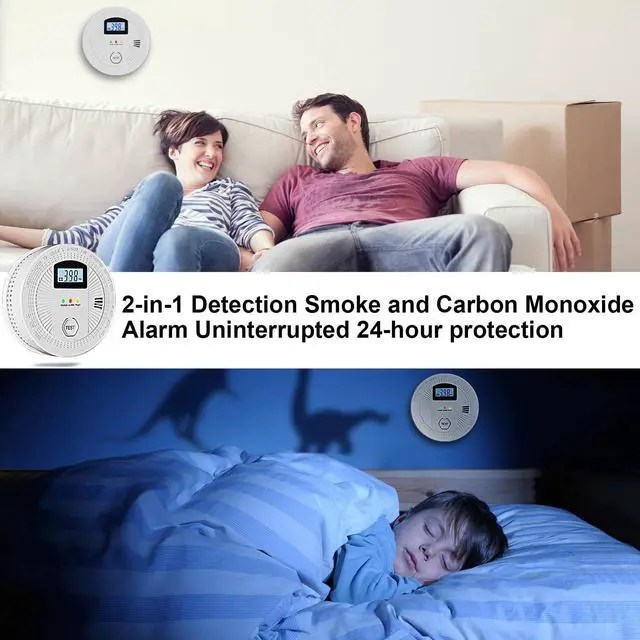 Alt view image 4 of 7 - 5 Pack Combination Photoelectric Smoke and Carbon Monoxide Alarm Detector with LCD Display; Battery-Operated Smoke Carbon Monoxide Alarm