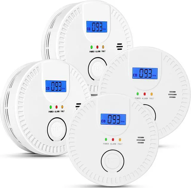 Main image of 4 Packs, 2 in 1, Smoke and Carbon Monoxide Detector, Smoke Detector Carbon Monoxide Detector Combo,85db Alarm, Digital Display, with Battery, Easy to Install