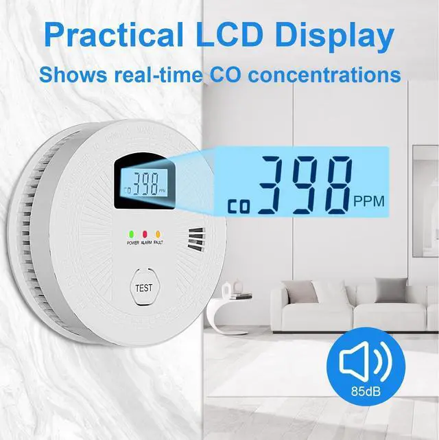 Alt view image 6 of 7 - 5 Pack Combination Photoelectric Smoke and Carbon Monoxide Alarm Detector with LCD Display; Battery-Operated Smoke Carbon Monoxide Alarm