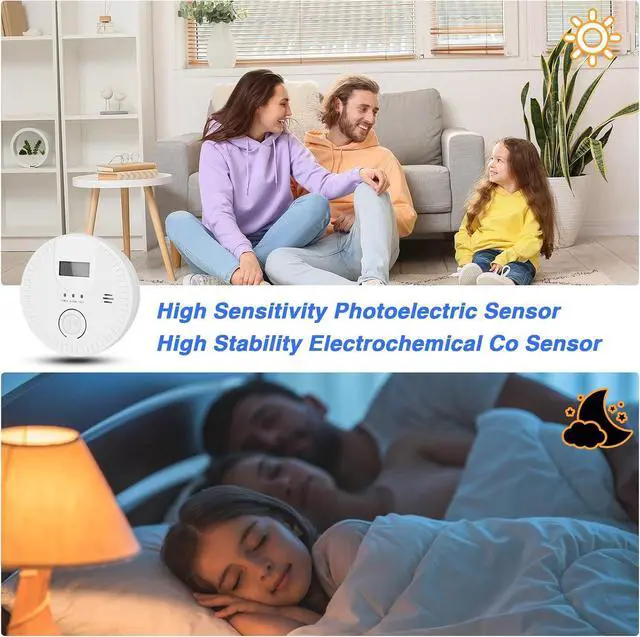 Alt view image 4 of 7 - 4 Packs, 2 in 1, Smoke and Carbon Monoxide Detector, Smoke Detector Carbon Monoxide Detector Combo,85db Alarm, Digital Display, with Battery, Easy to Install