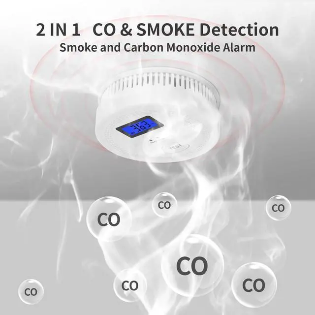 Alt view image 3 of 7 - 4-Pack,Smoke and Carbon Monoxide Detector,2 in 1 CO & Smoke Alarm,Carbon Monoxide Detectors,Smoke Detector,85dB in Alarm,LCD Screen,Easy to Install