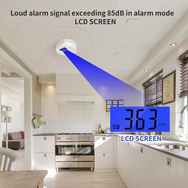 Alt view image 4 of 7 - 4-Pack,Smoke and Carbon Monoxide Detector,2 in 1 CO & Smoke Alarm,Carbon Monoxide Detectors,Smoke Detector,85dB in Alarm,LCD Screen,Easy to Install