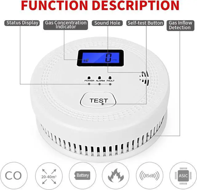 Alt view image 5 of 7 - 4-Pack,Smoke and Carbon Monoxide Detector,2 in 1 CO & Smoke Alarm,Carbon Monoxide Detectors,Smoke Detector,85dB in Alarm,LCD Screen,Easy to Install