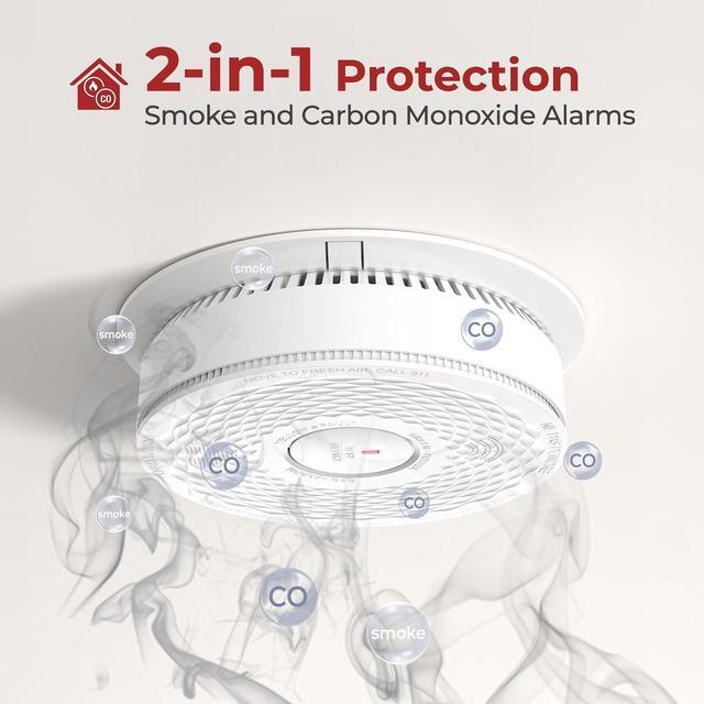 Alt view image 3 of 7 - Interconnected Smoke and Carbon Monoxide Detector Combo, 2 in 1 Smoke and CO Detector with Replaceable Batteries Back Up, AC Smoke and CO Alarm, Voice Alert, Self-Check, 3 Pack