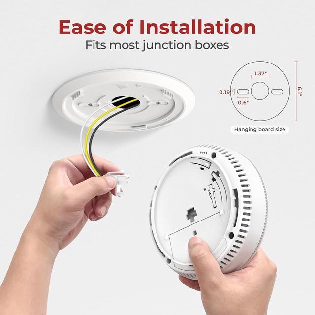 Alt view image 6 of 7 - Interconnected Smoke and Carbon Monoxide Detector Combo, 2 in 1 Smoke and CO Detector with Replaceable Batteries Back Up, AC Smoke and CO Alarm, Voice Alert, Self-Check, 3 Pack