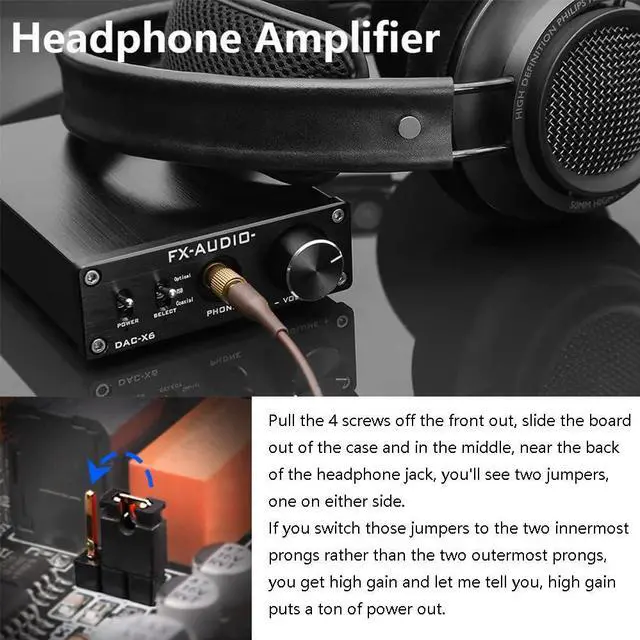 Alt view image 6 of 7 - DAC-X6 Headphone amp Mini HiFi 2.0 Digital Audio Decoder DAC Input USB/Coaxial/Optical Output RCA/Headphone Amplifier 24Bit/96KHz DC12V (Black)