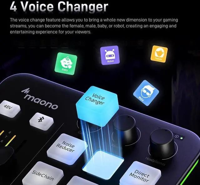 Alt view image 3 of 7 - Gaming Audio Mixer, Audio Interface with Pro-preamp, RGB, Bluetooth, 48V Phantom Power for Live Streaming, Podcasting, Content Create, Gaming MaonoCaster G1 NEO (Not for USB Mic)
