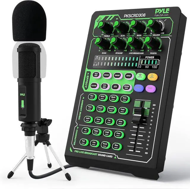 Main image of Portable Bluetooth Live Broadcast Sound Card Pro Audio Interface DJ mixer Condenser w/Microphone Set, for Streaming Podcasts Studio, Recording PC, Gaming, Phone, w/FX, Ambient Sounds