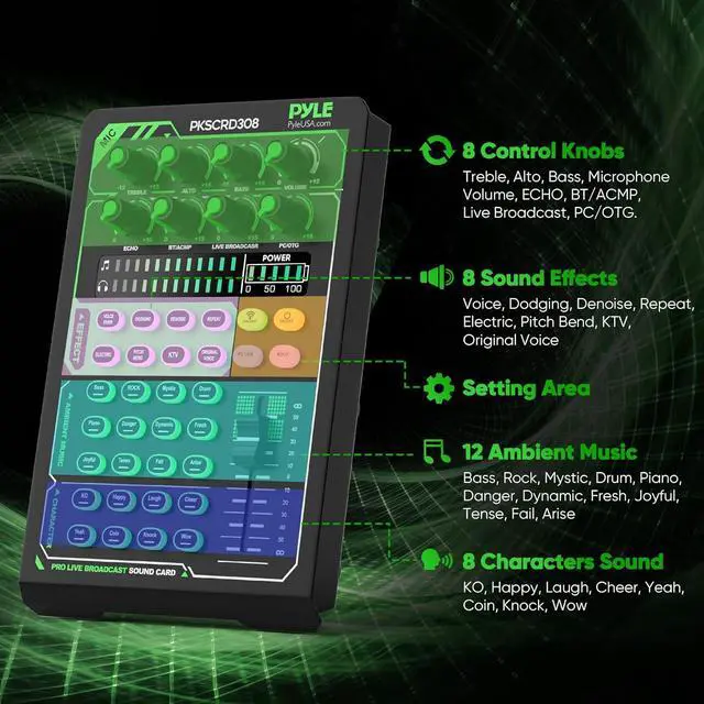 Alt view image 3 of 7 - Portable Bluetooth Live Broadcast Sound Card Pro Audio Interface DJ mixer Condenser w/Microphone Set, for Streaming Podcasts Studio, Recording PC, Gaming, Phone, w/FX, Ambient Sounds