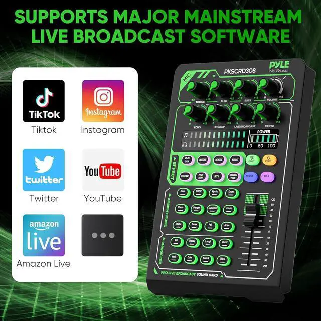 Alt view image 6 of 7 - Portable Bluetooth Live Broadcast Sound Card Pro Audio Interface DJ mixer Condenser w/Microphone Set, for Streaming Podcasts Studio, Recording PC, Gaming, Phone, w/FX, Ambient Sounds