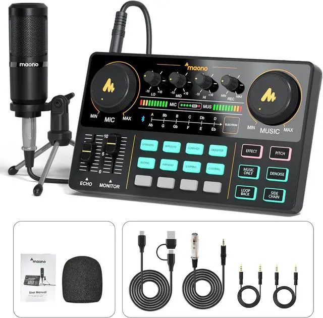Main image of Podcast Equipment Bundle Audio mixer All-in-One Podcast Production Studio with 3.5mm Microphone for Live Streaming, Podcast Recording, PC, Smartphone, DJ MaonoCaster Lite (AU-AM200-S1)