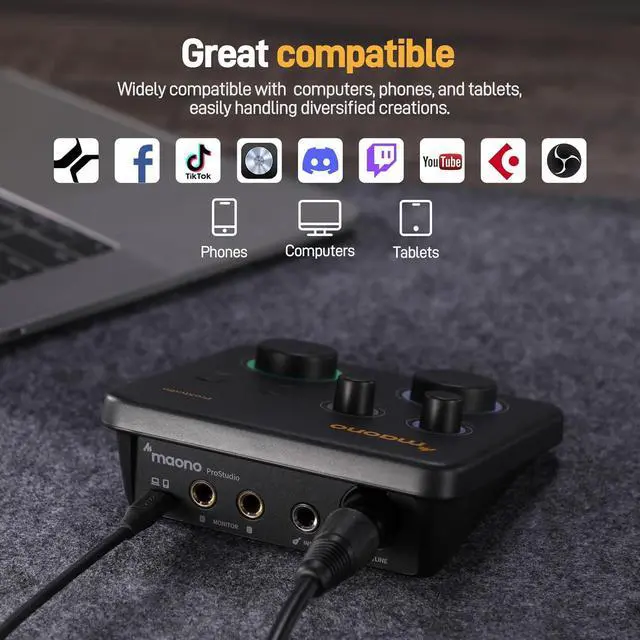 Alt view image 7 of 7 - USB Audio Interface for PC: Interface with XLR Input 24-bit/192kHz Routing Software LOOPBACK ASIO Driver for Recording Music, Home-Studio, Guitar, Podcast, Streaming, DAW(PS22 Lite Black)