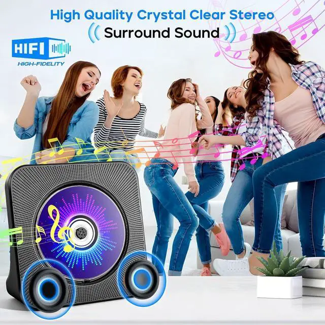 Alt view image 3 of 6 - Desktop CD Player with Speakers, ROADOM CD Players for Home, Portable CD Player with Bluetooth Hi-Fi Stereo Sound,Remote Control,Supports CD/Bluetooth/FM Radio/U Disk/AUX/Timer/Repeat,Black
