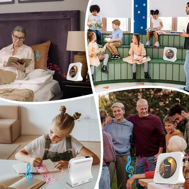 Alt view image 6 of 6 - Desktop Vertical CD Player with Speakers HiFi, Portable CD Players for Home, Bluetooth, Remote Control, LED Screen, FM Radio, U Disk, AUX Port, Compatible Formats, Wired, White, Gift