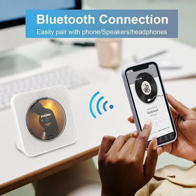 Alt view image 4 of 6 - Desktop Vertical CD Player with Speakers HiFi, Portable CD Players for Home, Bluetooth, Remote Control, LED Screen, FM Radio, U Disk, AUX Port, Compatible Formats, Wired, White, Gift