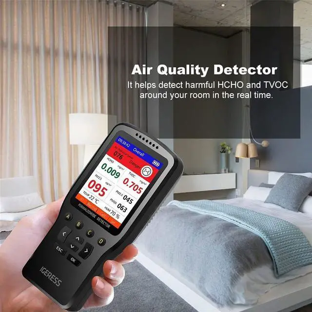 Alt view image 6 of 7 - Indoor Air Quality Monitor, IGERESS Formaldehyde Detector, Pollution Monitor, Temperature & Humidity Meter, Dust Tester, Detect Indoor HCHO/TVOC/PM2.5/PM10/PM1.0, Colorful LCD Screen & USB Charging