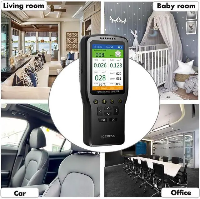 Alt view image 7 of 7 - Indoor Air Quality Monitor, IGERESS Formaldehyde Detector, Pollution Monitor, Temperature & Humidity Meter, Dust Tester, Detect Indoor HCHO/TVOC/PM2.5/PM10/PM1.0, Colorful LCD Screen & USB Charging