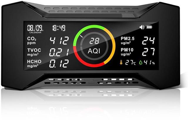 Main image of AQ Air Quality Monitor, Indoor CO2 Monitor (PM2.5, PM10, CO2, VOC, Formaldehyde, Humidity, Temp) Multifunctional Wildfire Air Pollution Detector, Easy Calibration Indoor Air Quality Meter