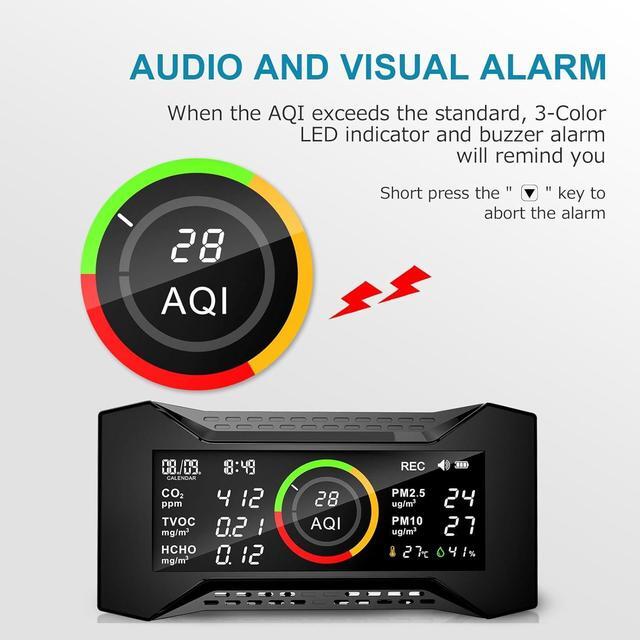 Alt view image 5 of 7 - AQ Air Quality Monitor, Indoor CO2 Monitor (PM2.5, PM10, CO2, VOC, Formaldehyde, Humidity, Temp) Multifunctional Wildfire Air Pollution Detector, Easy Calibration Indoor Air Quality Meter