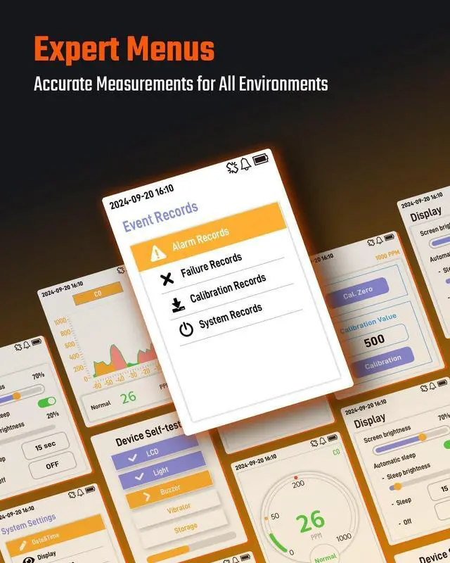 Alt view image 7 of 7 - CT-580 Portable Carbon Monoxide Detector, Rechargeable CO Detector with Vibration, Visual & Audible Alarms, 0-1000PPM, TFT Color Display for Home, Camping, Travel, Industrial & Professional Use