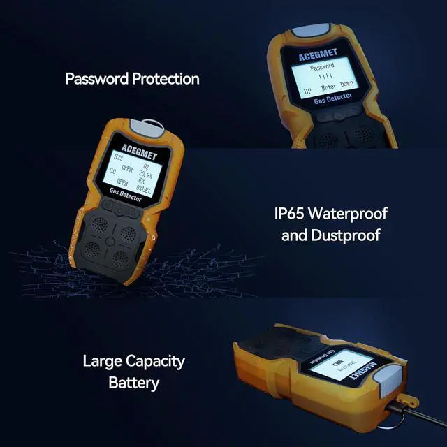Alt view image 6 of 6 - Gas Detector, ACEGMET 4 Gas Monitor Multiple Indicator (Vibration, Audible, Visual) H2S, O2, CO and LEL 4 Gas Monitor Personal Rechargeable 4 Gas Meter 2 Years of Sensor Life Gas Sniffer