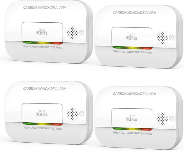 Main image of Carbon Monoxide Detector, 7 Year Sensor Life CO Detector with Battery Warning Indicator and Test Button, 85 dB, for Ceiling and Wall Mounting, White (4 Pack)