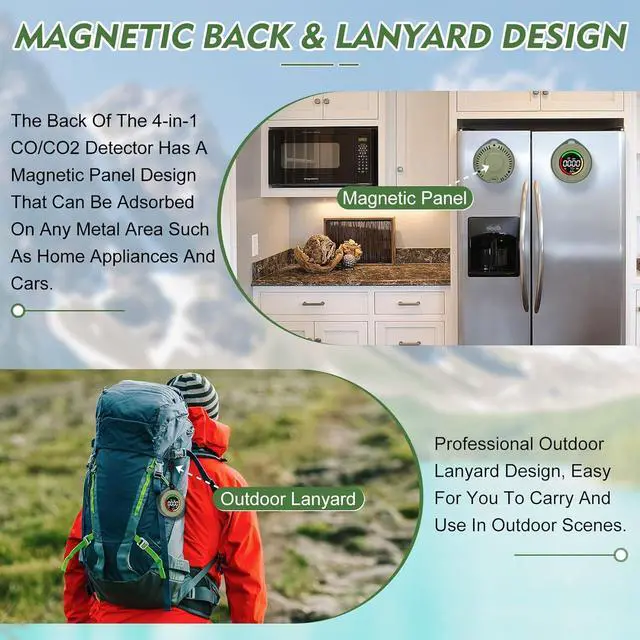 Alt view image 5 of 7 - Portable 4-in-1 Carbon Monoxide Detectors, Mini Carbon Monoxide and Carbon Dioxide Monitor with Magnetic Suction, RV CO CO2 Detector Alarm Temp/Humidity Sensor, CO CO2 Air Quality Monitor
