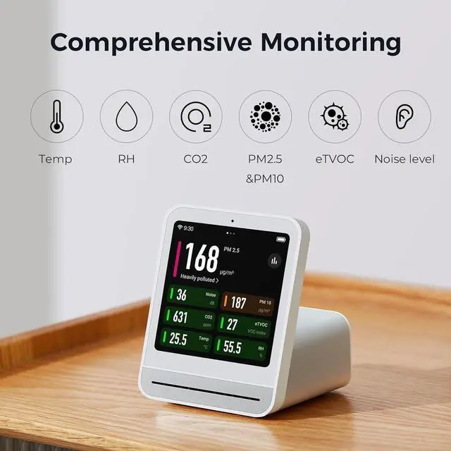 Alt view image 3 of 7 - Air Quality Monitor Gen 2, Indoor Detects PM2.5, CO2, PM10, Noise, Temperature and Humidity, New Upgraded Alarm Clock Function, Tester for Bedroom, Smart Home  White -