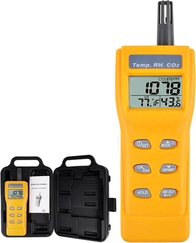 Main image of CO2 Meter Portable CO2 Detector Digital CO2 Monitor with Alarm Function Carbon Dioxide Temperature and Humidity Meter, NDIR CO2 Sensor Indoor Air Quality Monitor for Home Office Grow Room