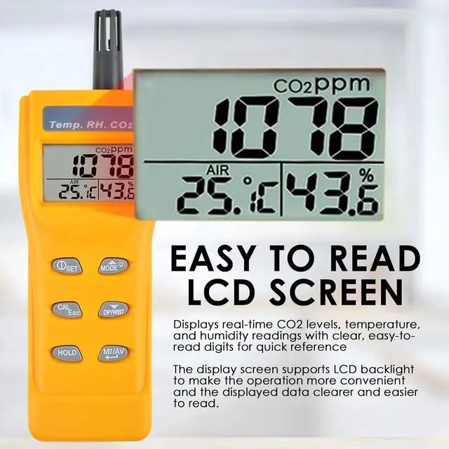 Alt view image 2 of 7 - CO2 Meter Portable CO2 Detector Digital CO2 Monitor with Alarm Function Carbon Dioxide Temperature and Humidity Meter, NDIR CO2 Sensor Indoor Air Quality Monitor for Home Office Grow Room