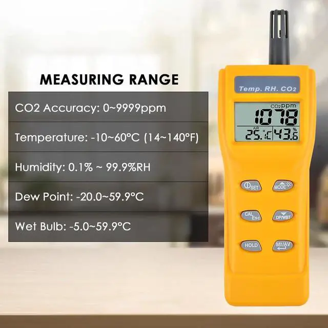 Alt view image 3 of 7 - CO2 Meter Portable CO2 Detector Digital CO2 Monitor with Alarm Function Carbon Dioxide Temperature and Humidity Meter, NDIR CO2 Sensor Indoor Air Quality Monitor for Home Office Grow Room