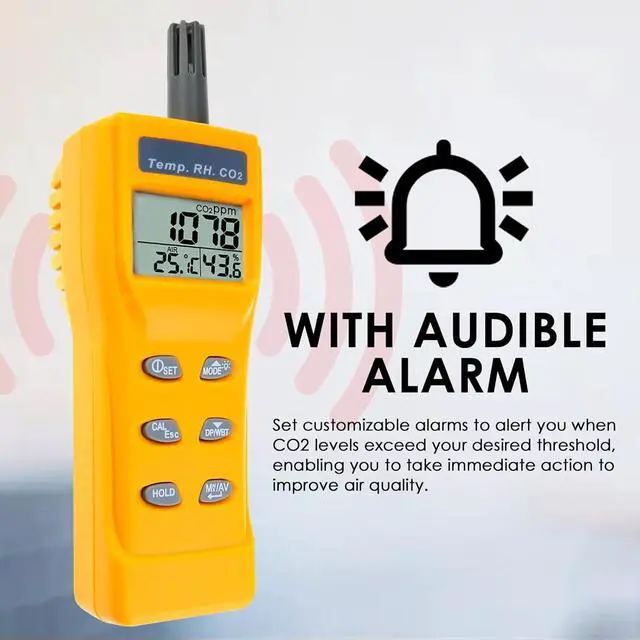 Alt view image 4 of 7 - CO2 Meter Portable CO2 Detector Digital CO2 Monitor with Alarm Function Carbon Dioxide Temperature and Humidity Meter, NDIR CO2 Sensor Indoor Air Quality Monitor for Home Office Grow Room