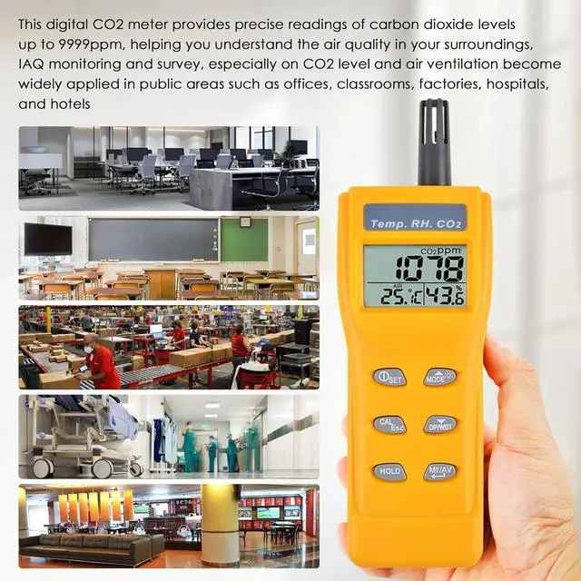 Alt view image 6 of 7 - CO2 Meter Portable CO2 Detector Digital CO2 Monitor with Alarm Function Carbon Dioxide Temperature and Humidity Meter, NDIR CO2 Sensor Indoor Air Quality Monitor for Home Office Grow Room