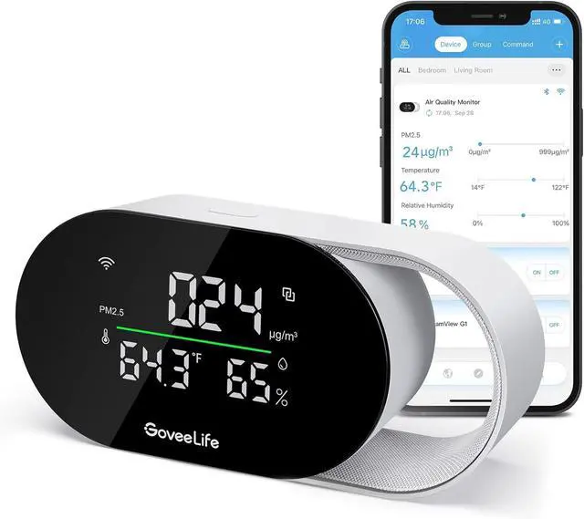 Main image of Smart Air Quality Monitor with PM2.5, WiFi, Temperature & Humidity Sensors, LED Display, 2s Refresh, 2-Year Data Storage, for Home & Office