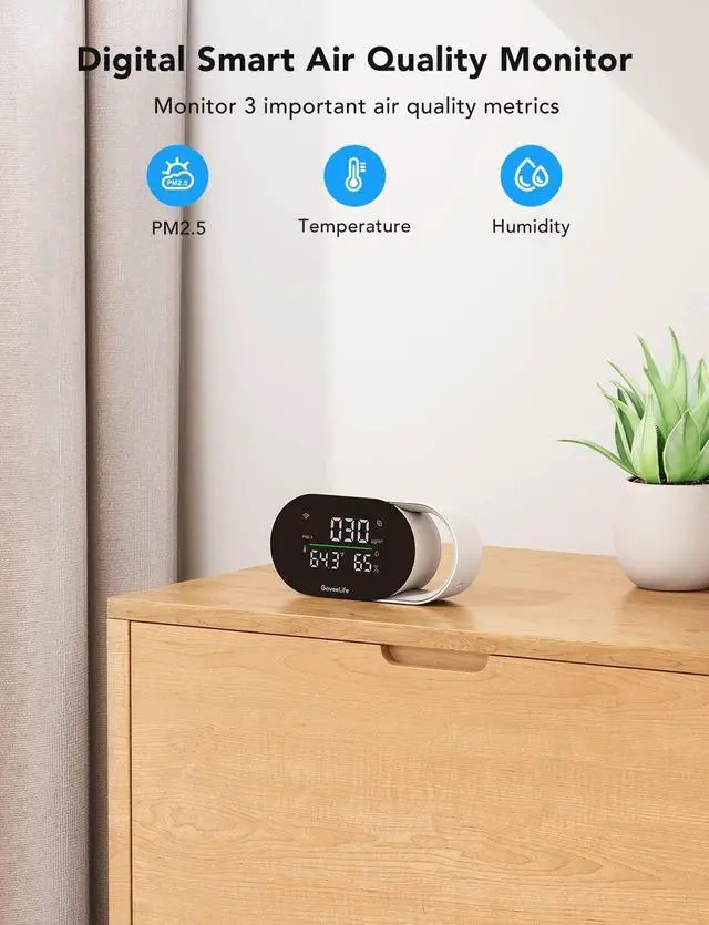 Alt view image 3 of 7 - Smart Air Quality Monitor with PM2.5, WiFi, Temperature & Humidity Sensors, LED Display, 2s Refresh, 2-Year Data Storage, for Home & Office
