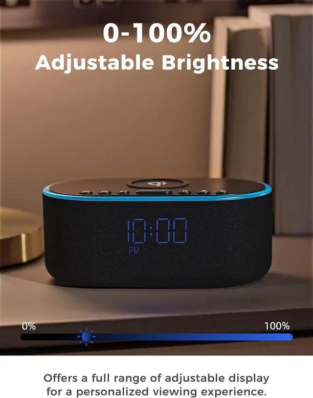 Alt view image 6 of 7 - Wireless Charging Alarm Clock Radio: Qi Certified Fast Wireless Charger for iPhone Samsung - 10W Stereo Bluetooth Speaker - Dimmable Digital Clock with FM Radio for Bedroom Black