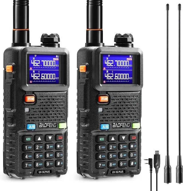Main image of UV-5G Plus GMRS Handheld Radio, 999 Channels, 5W Long Range Rechargeable Two Way Radio with NOAA Weather Receiving, 2500mAh Battery USB-C Port, 8" & 15.5" Antennas, 2 Pack